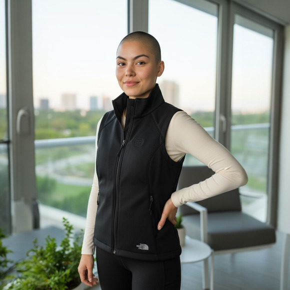 The North Face Womens Small Black Softshell Full Zip Vest Windproof Logo Jacket - Picture 1 of 8